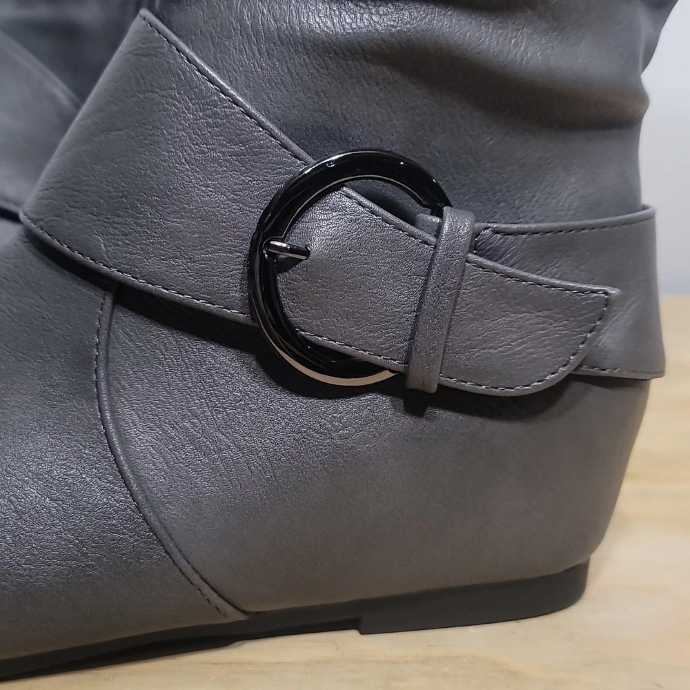 Dream Pairs Women's Paris slouch boots in grey faux leather